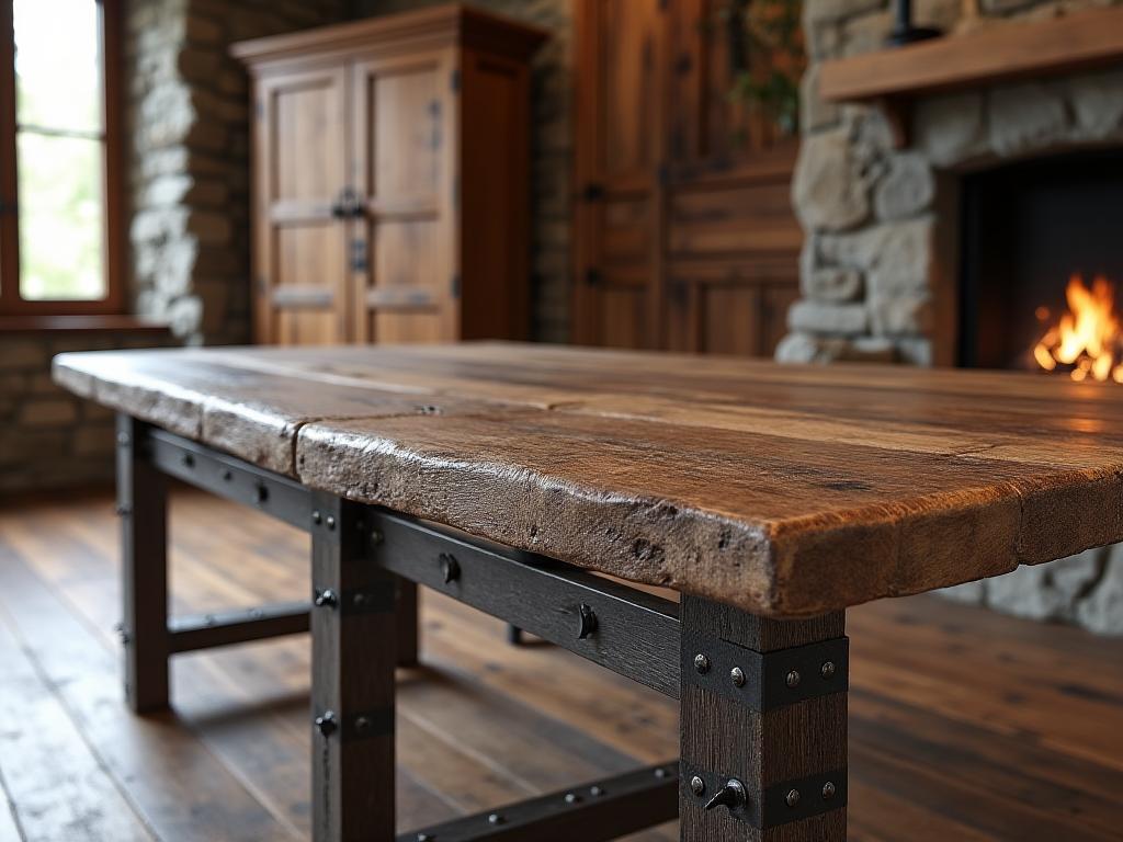 Muebles robustos de madera y metal para casas de campo